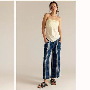 We the Free People Rose Hall Low Slung Trousers Plaid Blue Motif NEW 25 27 28 29